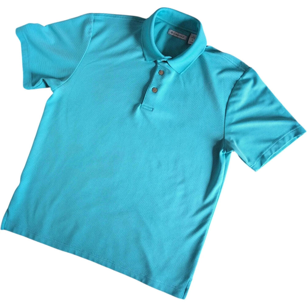 Cubavera Polo Shirt Mens Large Turquoise Blue Textured Knit Short Sleeve Golf